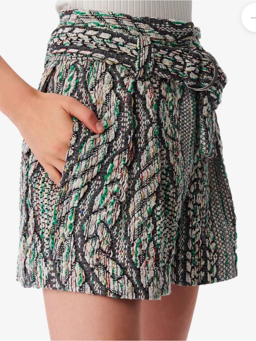 Iro Shorts Abrami Tweed Belted Black Teal White Size 34 $645 Sandro/Maje style